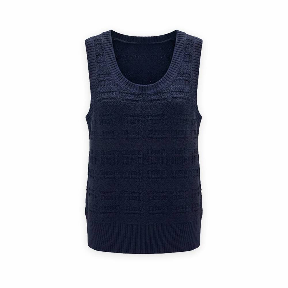 NEW WHITE + WARREN women's textured boucle tank top in navy tonal